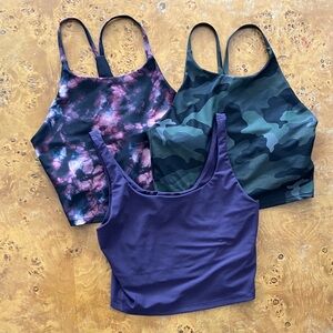 Old Navy 3 Pc LOT - L - Active Powersoft Sports Bras Purple/Camouflage/Tie-Dye